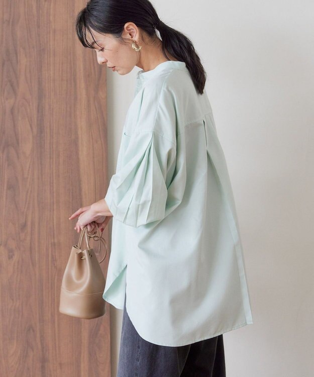 AMERICAN HOLIC イージーケアバンドカラーＷポケットロングシャツ Mint