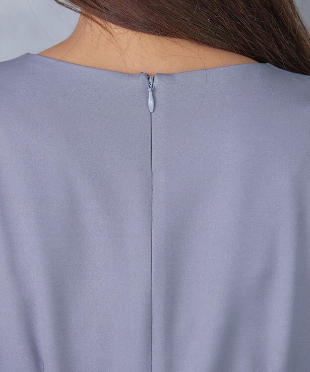 Tiaclasse 【洗える】ベルト付キーネックポケットワンピース ブルー