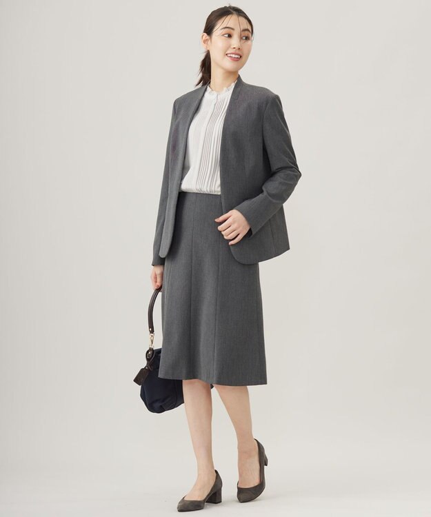 J.PRESS LADIES S T/Rアルガンシルク フレア スカート ライトグレー系