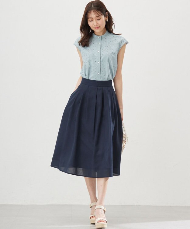 組曲 L エンブロイダリーレースノースリーブ ブラウス スモーキーミント系