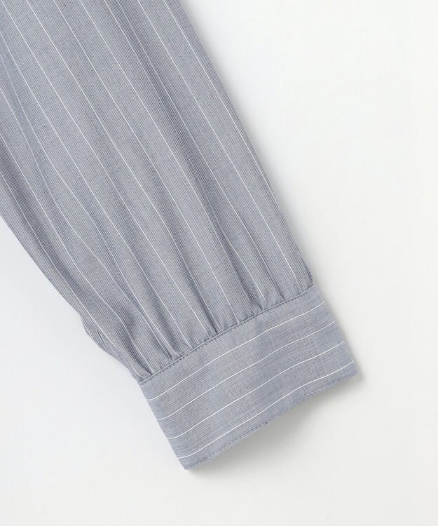 J.PRESS LADIES L ストライプ×エンブロイダリー バンドカラー ブラウス ネイビー×ホワイト系