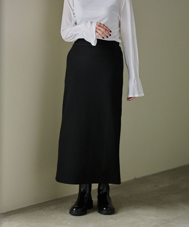 #Newans 【洗濯機可能/セットアップ】ナローシルエットエアリースカート ブラック
