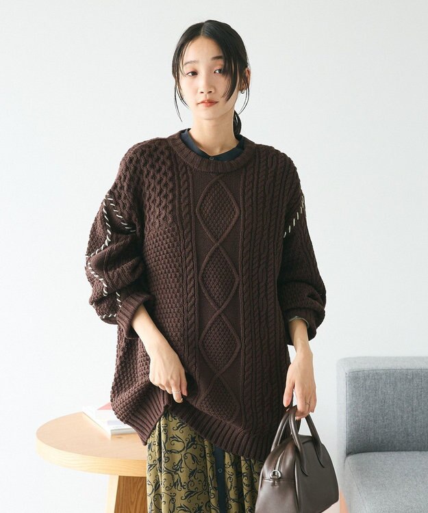 CRAFT STANDARD BOUTIQUE ハンドステッチケーブルニットチュニック Brown