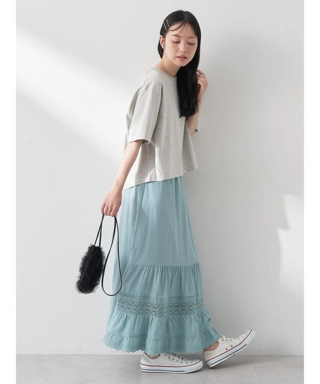 earth music&ecology バックタッククロップドＴ Gray Mixture