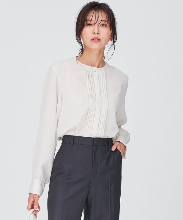 23区 L 【洗える】ピンタック ディテール ブラウス ベージュ系