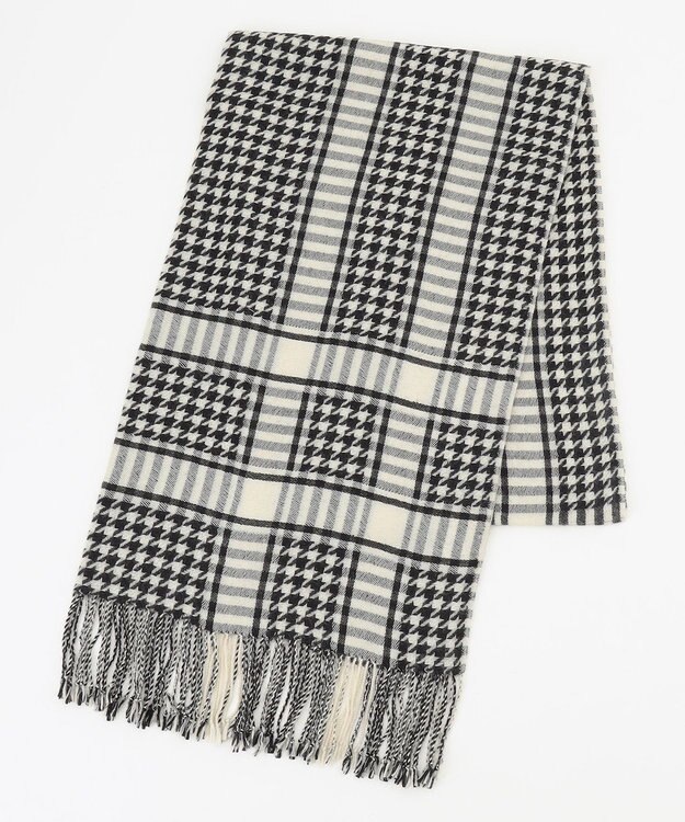 ICB コンビネーションチェックカシミヤ ストール ブラック×トープ系