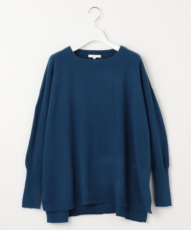 自由区 【洗える】ソフトウールハイゲージポンチョ風 ニット ブルー系