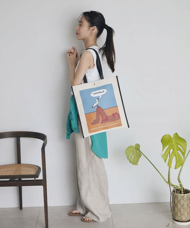 TOPKAPI 【Breath TOPKAPI】サヴィニャック × Breath TOPKAPI アート プリント フラット オーガニックキャンバス トート バッグ オレンジ