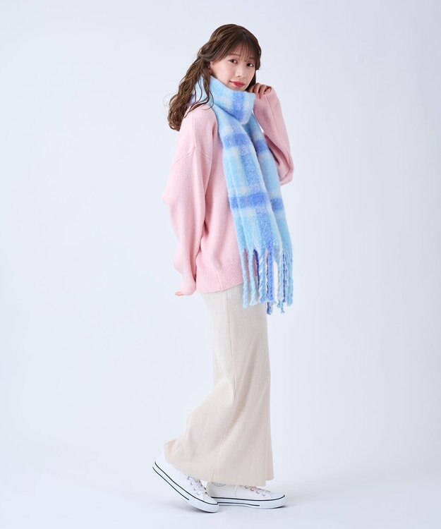 MOONBAT estaa ボリュームマフラー クラシックチェック／手洗い可 ペールスカイ