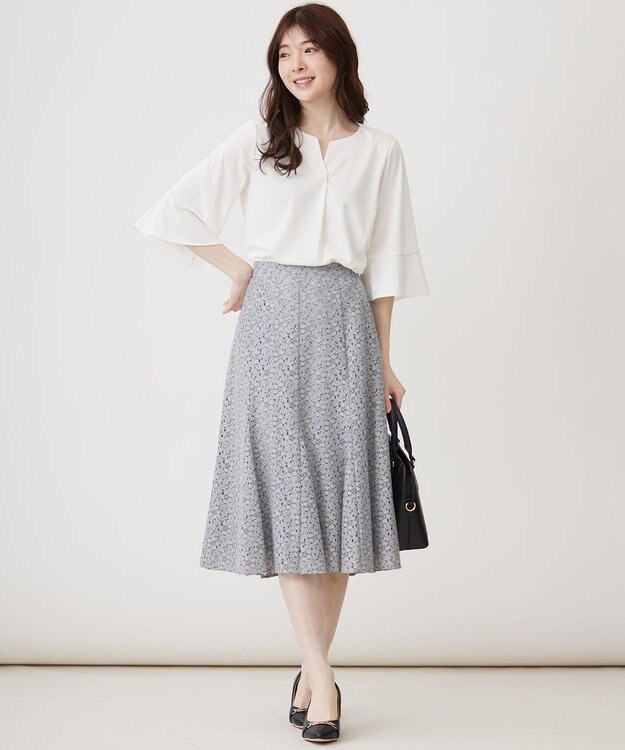 ANY SIS 【接触冷感・吸水速乾・UVケア】エアリードレープスムース 七分袖 ブラウス オフ