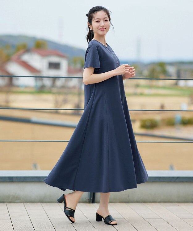 Tiaclasse L 【おのののかさん着用】冷凛(ひやりん)カノコAラインフレアワンピース ブルー