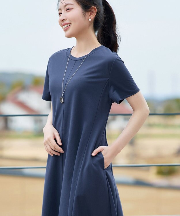 Tiaclasse L 【おのののかさん着用】冷凛(ひやりん)カノコAラインフレアワンピース ブルー