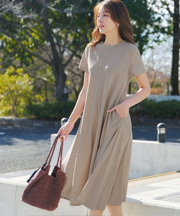 Tiaclasse L 【おのののかさん着用】冷凛(ひやりん)カノコAラインフレアワンピース ベージュ