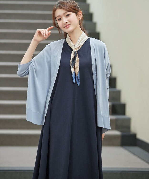 Tiaclasse L 【おのののかさん着用】冷凛(ひやりん)カノコAラインフレアワンピース ネイビー