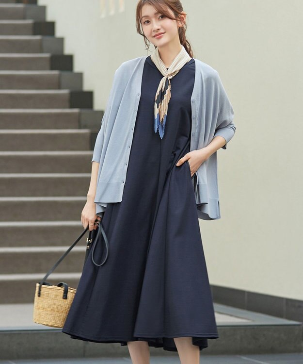 Tiaclasse L 【おのののかさん着用】冷凛(ひやりん)カノコAラインフレアワンピース ネイビー