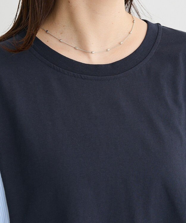 Green Parks ７分袖サイドシャーリングドッキングプルオーバ Navy