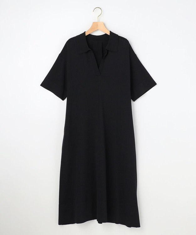 組曲 L 【先行予約】クリアストレッチスキッパーニット ワンピース ブラック系