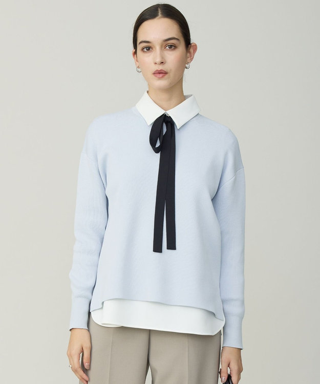 ICB コットンポリエステルスムース  プルオーバー ニット クラウドサックス