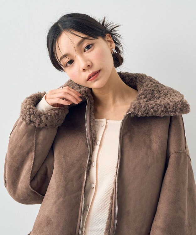 earth music&ecology リバーシブルフェイクムートンショートブルゾン モカ