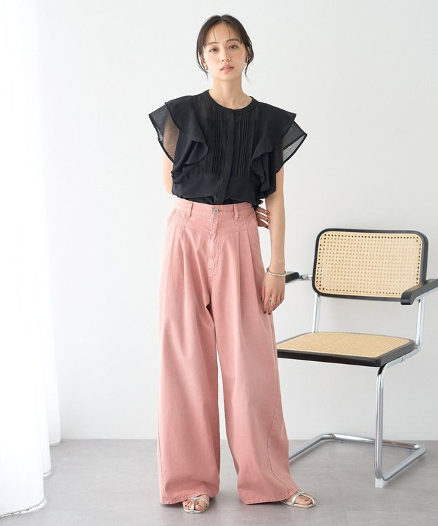 earth music&ecology ラッフルブラウス Black