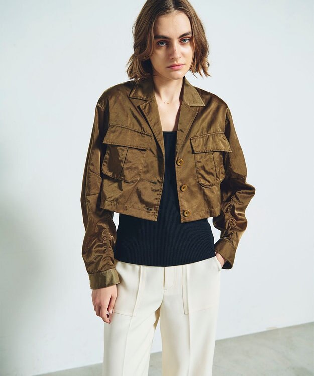 GRACE CONTINENTAL クロップドミリタリージャケット カーキ