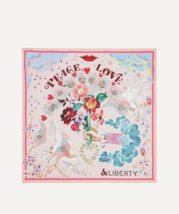 LIBERTY. ピース ラブ アンド リバティ シルクスカーフ 70 ピンク