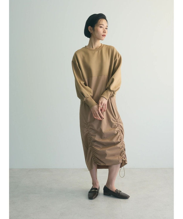 Green Parks armonia.異素材シャーリングワンピース