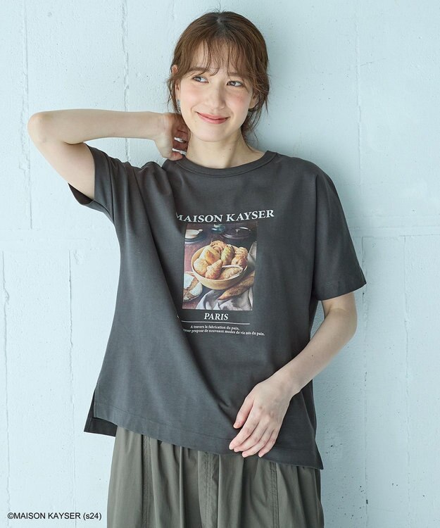 ANY 【MAISON KAYSERコラボ】フォトプリント半袖Tシャツ チャコール×バスケット