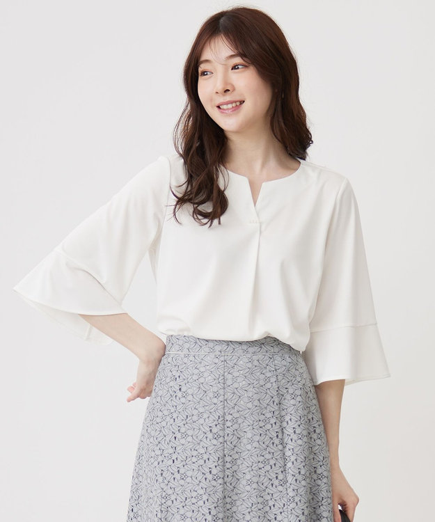 ANY SIS 【接触冷感・吸水速乾・UVケア】エアリードレープスムース 七分袖 ブラウス オフ