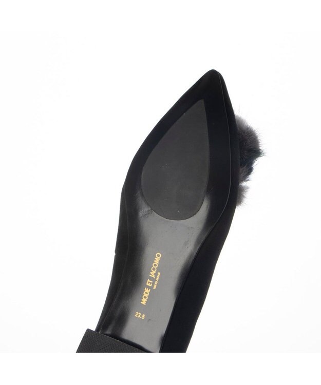 MODE ET JACOMO <MODE ET JACOMO>ファー付ポインテッドトゥフラットパンプス ブラックスエード