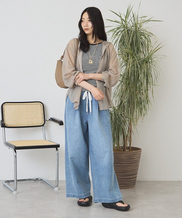 AMERICAN HOLIC シアーフーディーシャツ Gray Beige