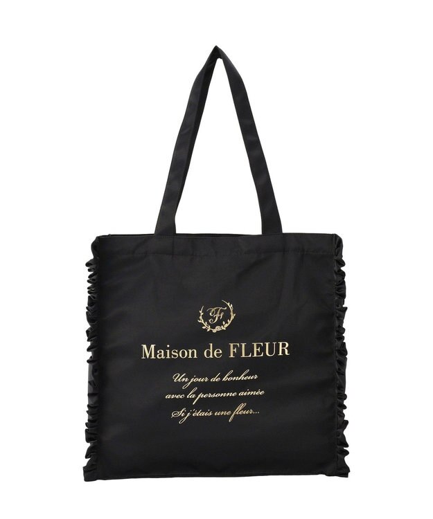 Maison de FLEUR サテンフリルスクエアトートバッグ Black