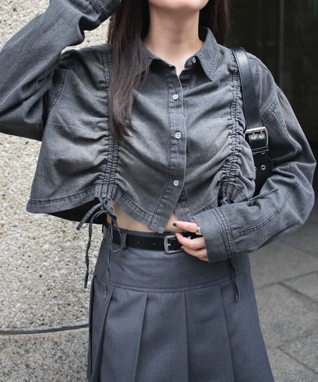 WEGO ドロストデニムショートシャツ デニムブラック