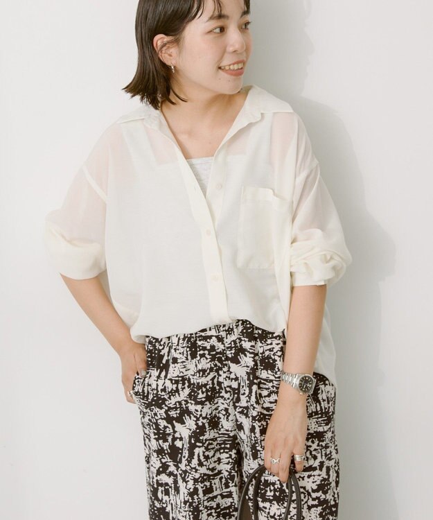 AMERICAN HOLIC シアーボイルオーバーシルエットシャツ Ivory