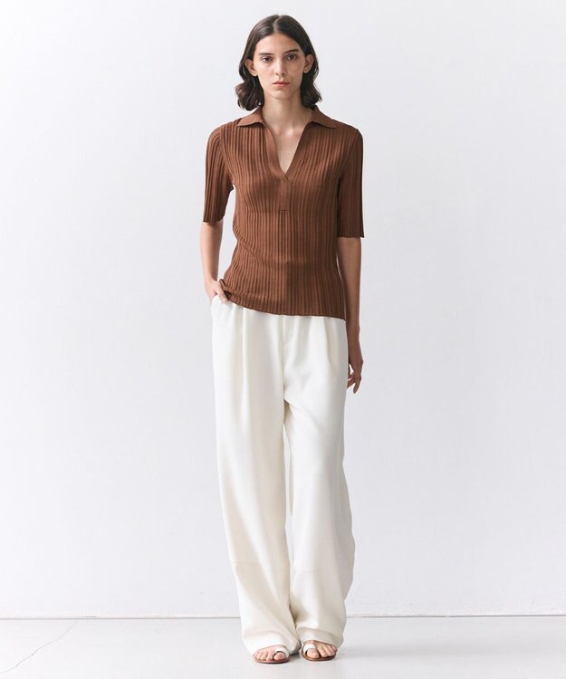 BEIGE， LABRADO / ランダムリブ スキッパーニット Brown