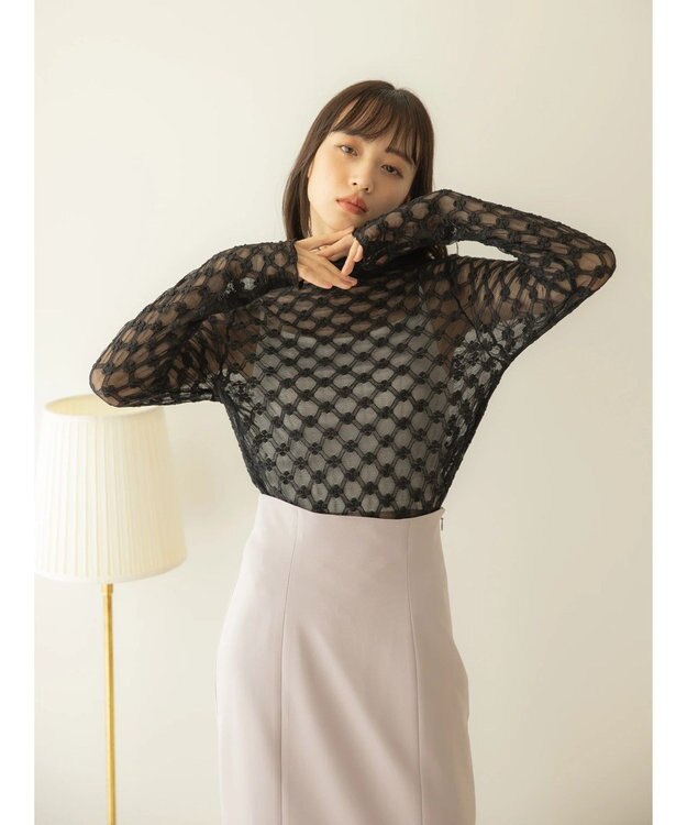 earth music&ecology ハイネックシアーフラワーインナー Black