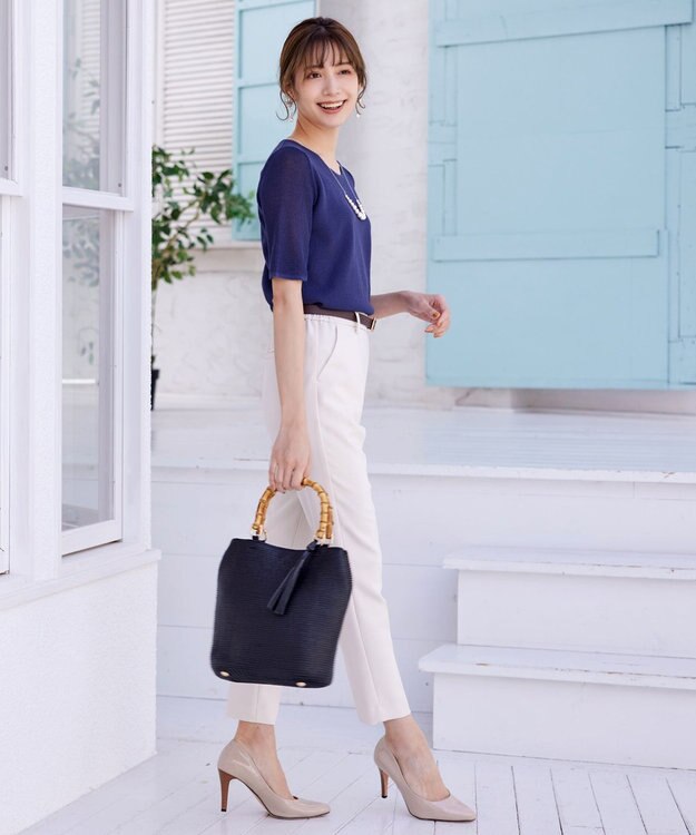 Tiaclasse 【洗える】シアースリーブニットトップス ブルー