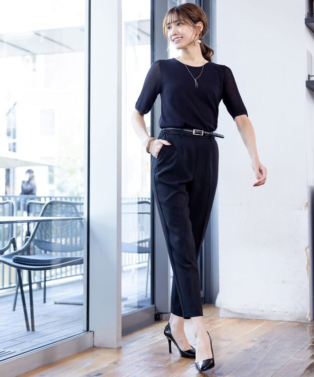 Tiaclasse 【洗える】シアースリーブニットトップス ブラック