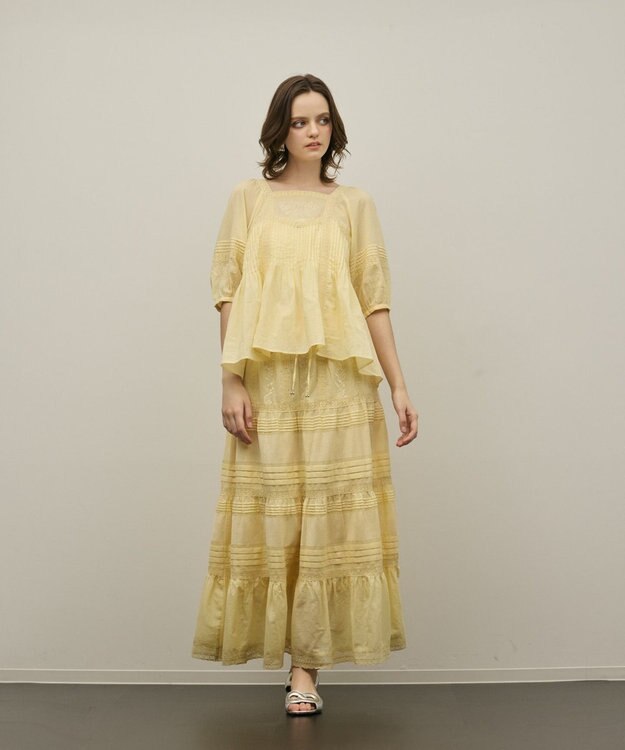 GRACE CONTINENTAL ピンタックティアードスカート イエロー