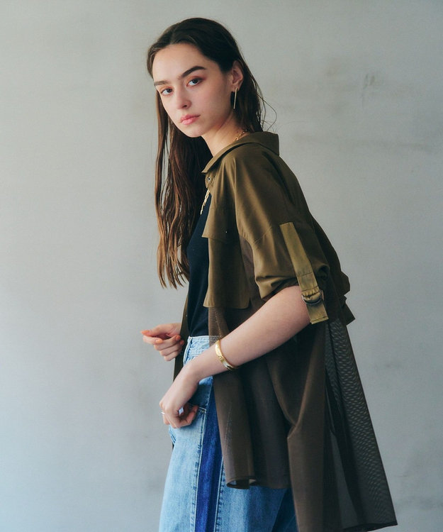 YECCA VECCA メッシュMIXデザインシャツ② Khaki