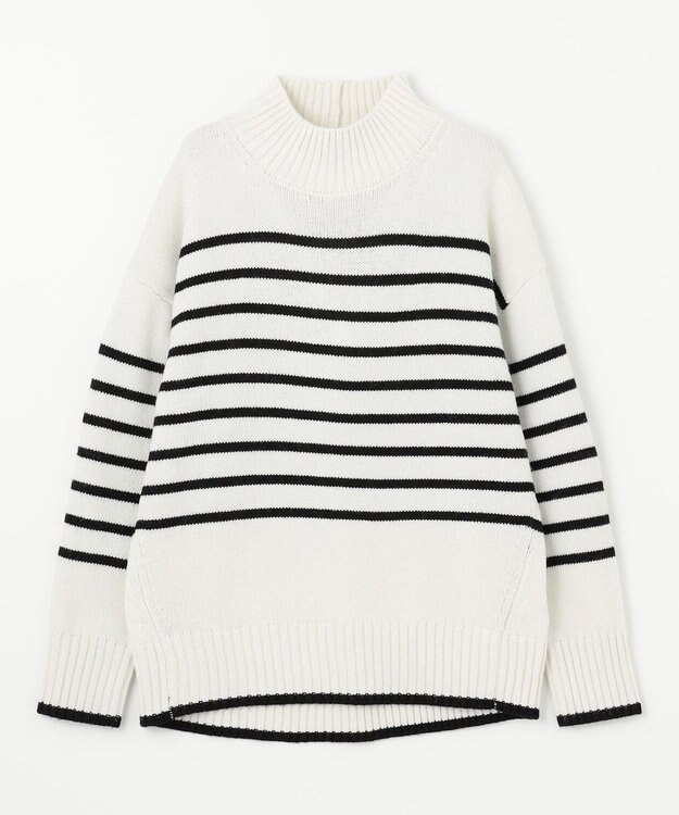 ANY 【6色展開】ラムウールハイネックニット オフベース×ブラックラインボーダー