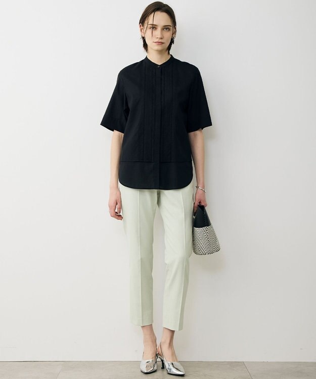 ICB L 【先行予約】リネンスラブローン バンドカラーデザインシャツ ブラック