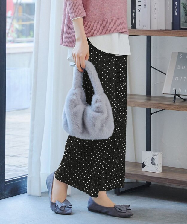 Tiaclasse 裏起毛ボックスプリーツパンツ ブラックドット