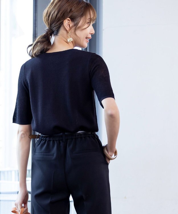 Tiaclasse 【洗える】シアースリーブニットトップス ブラック