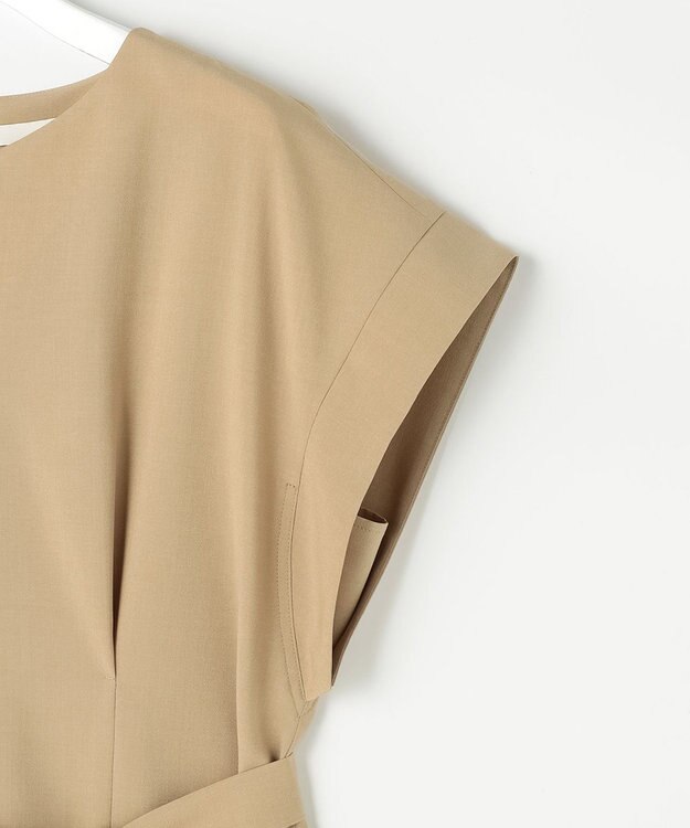 自由区 【ベルト付き】ウーステッドライク ワンピース ベージュ