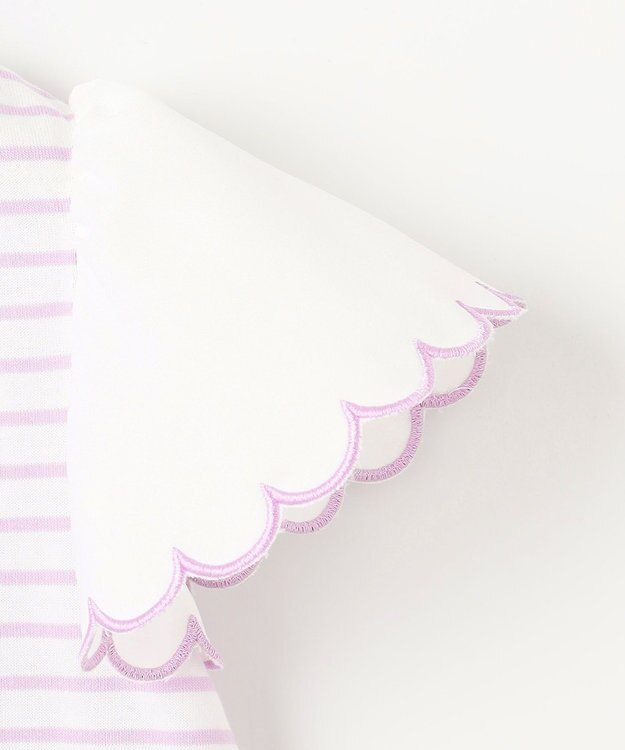 ANY KIDS 袖スカラップ ボーダーTシャツ ラベンダー