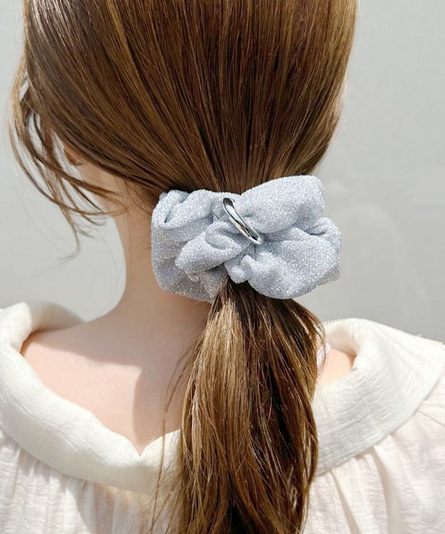 Phoebe メタルグリッターシュシュ　ライトグレー ライトグレー