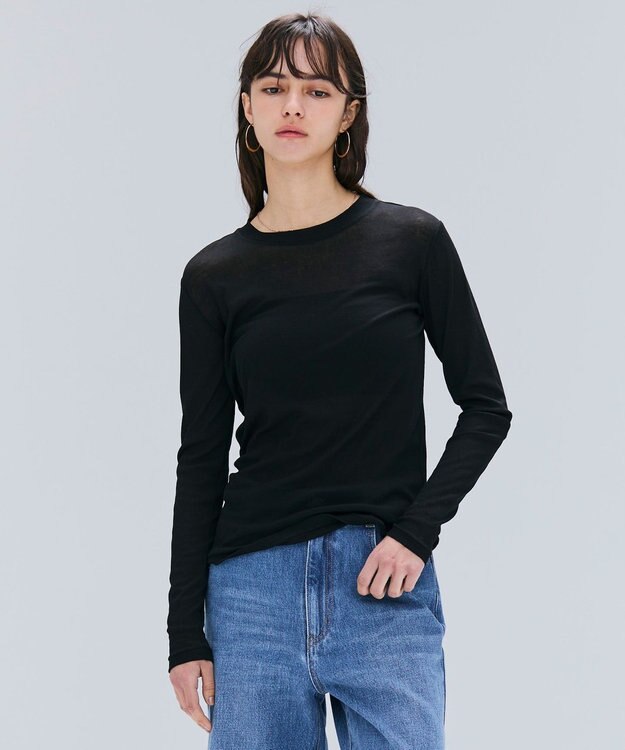 BEIGE， 【洗える】SORE / シアーコットンクルーネックカットソー Black