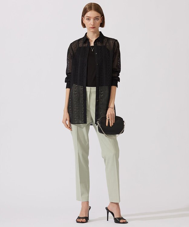 ICB 【洗える】 ストライプラッセルレース シャツ ブラック系