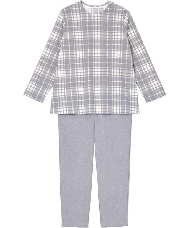 Wing パジャマ 長袖 長ズボン 綿100％ スムース素材 すっきりとしたシルエット かぶりタイプ 丸首 上下セット ルームウェア レディース EP6002 ウイング／ワコール グレー